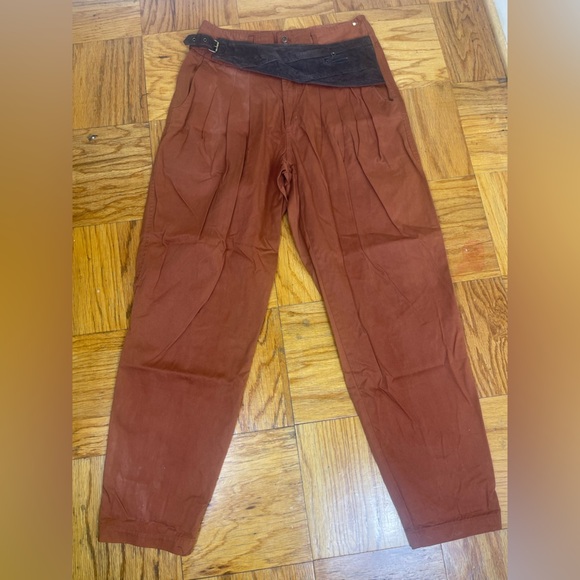 Women's Brown vintage pleated Straight Leg Pants - Picture 1 of 6